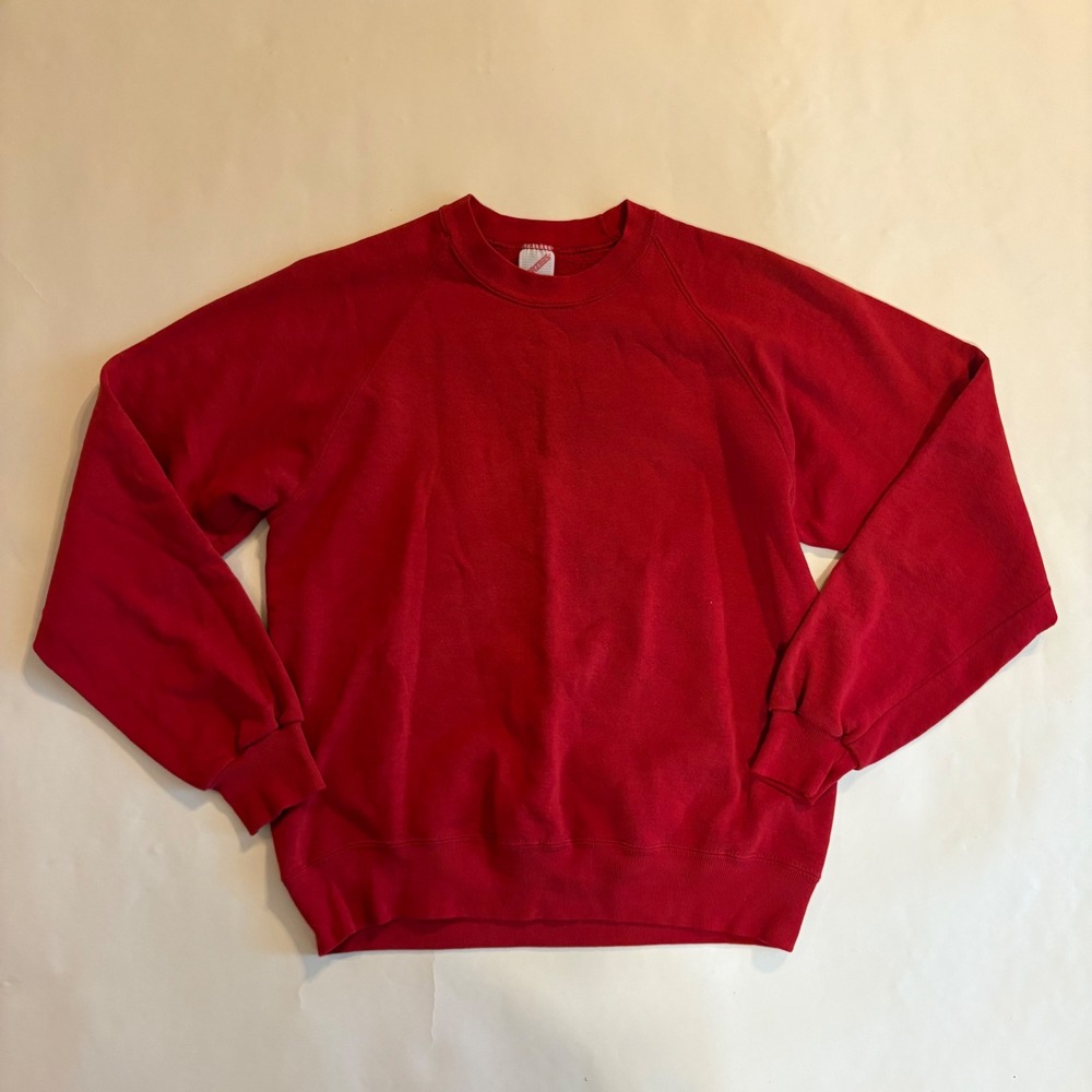 Vintage Jerzees Red Crewneck Sweatshirt Made in USA Blank Raglan Large
